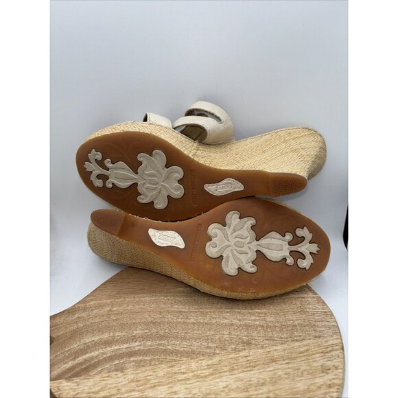 Born Sandals Tan Leather Woven Wedge Block Heel Slip-on Cross Strap Women Sz 9 - Picture 12 of 13